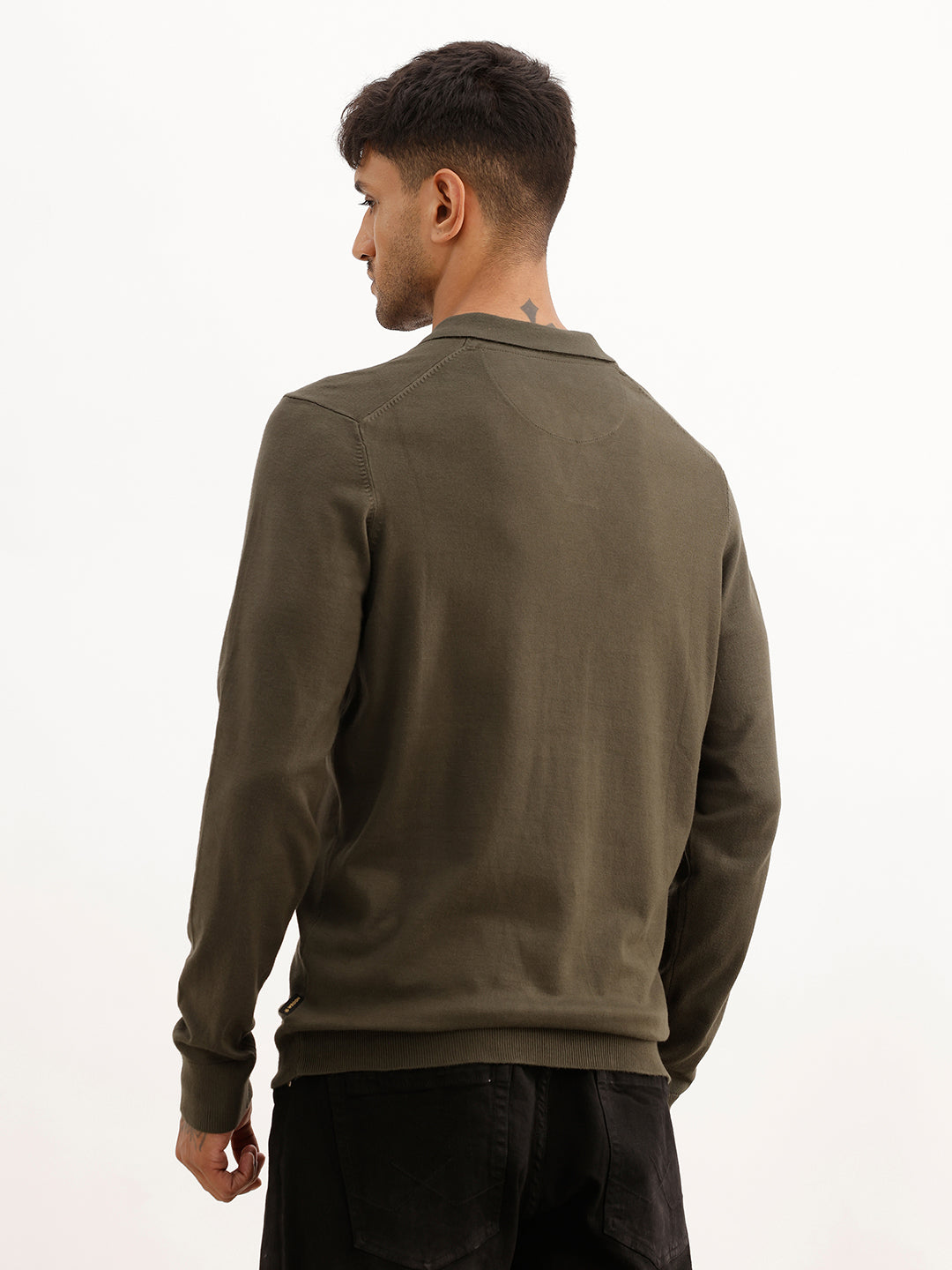 Solid Slim Fit Full Sleeve Polo T-Shirt | Olive | WPT02FSSL1628S