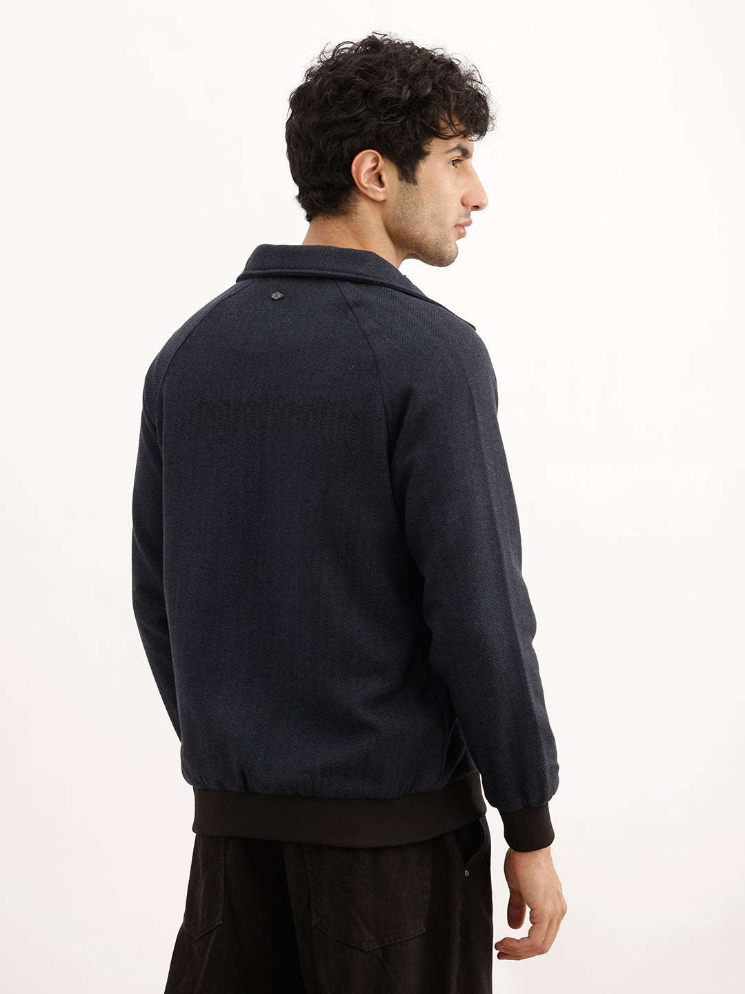 Classic Regular Fit Herringbone Brushed Jacket | Navy Blue