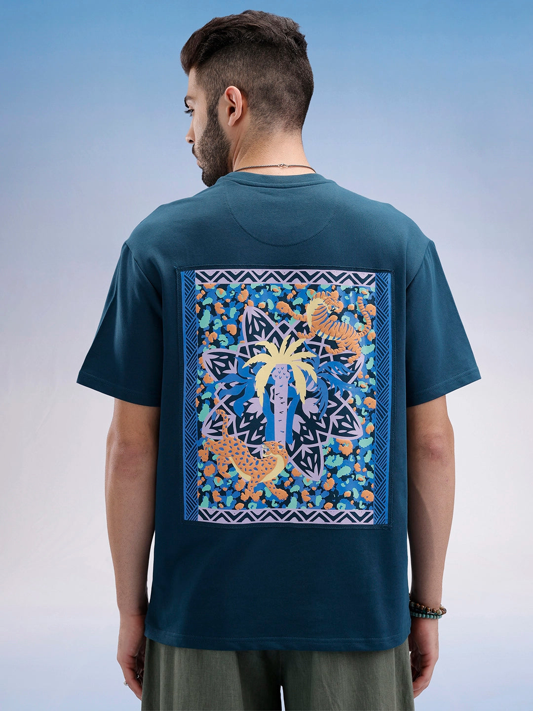 Oversized Fit Puffer Back Printed T-Shirt | Teal