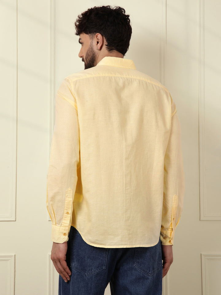 Solid Linen Blend Shirt | Yellow