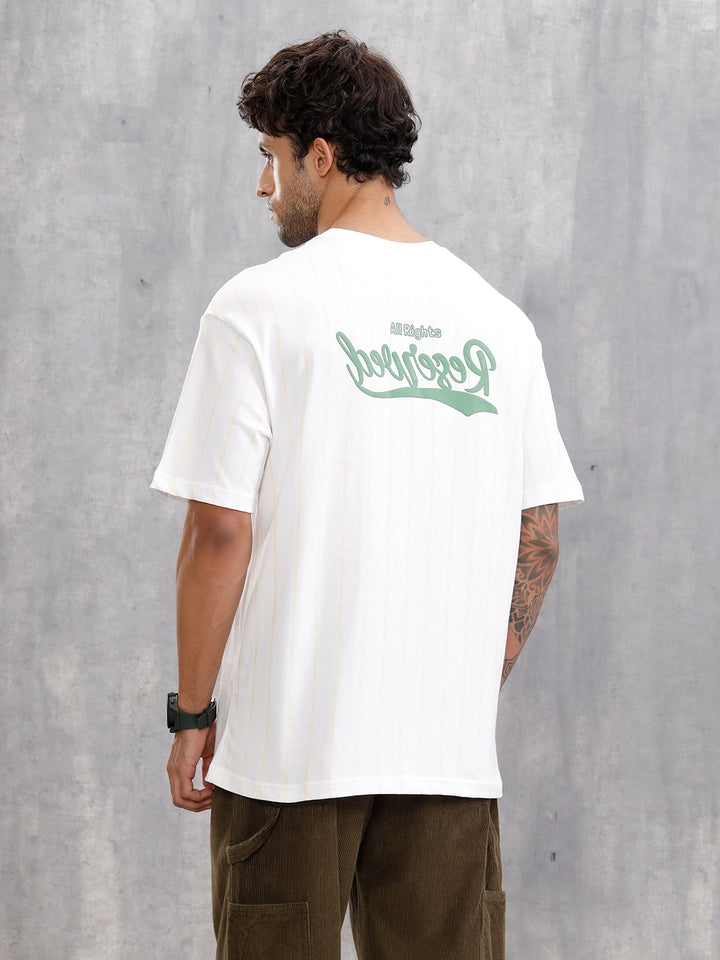 Striped Oversized Fit T-shirt With Puff Print | White