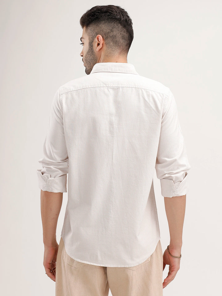 Regular Fit Striped Patch Detail Shirt | Beige