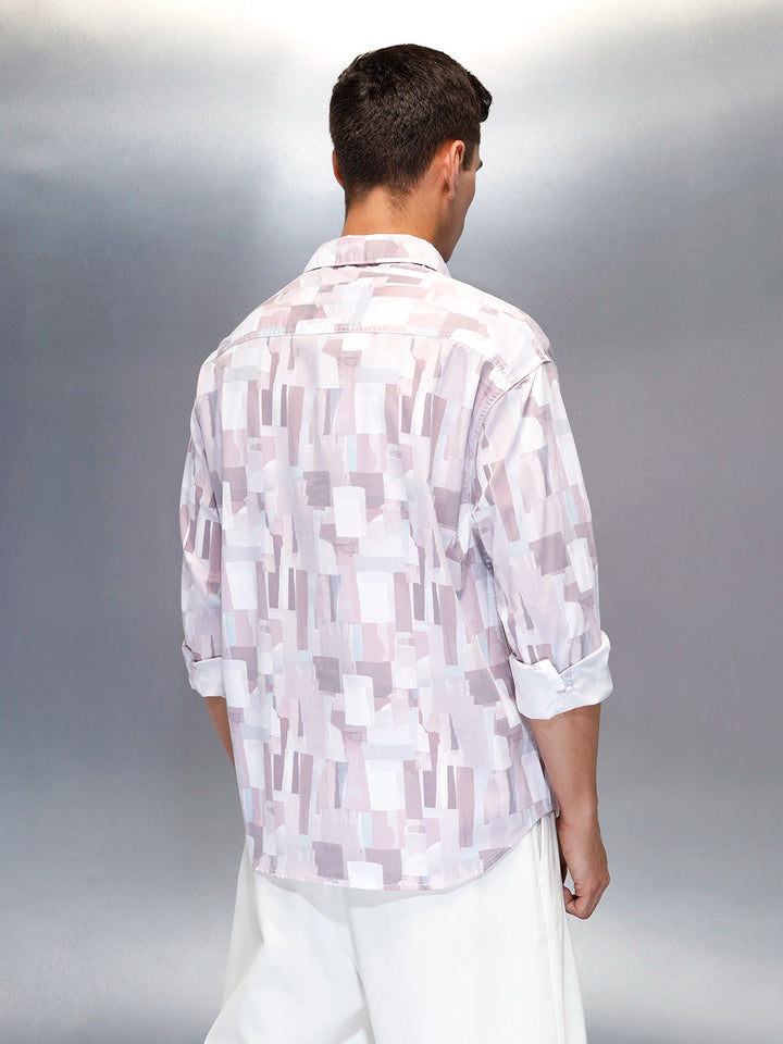 Abstract Aop Printed Oversized Fit Men's Casual Shirt | Pink