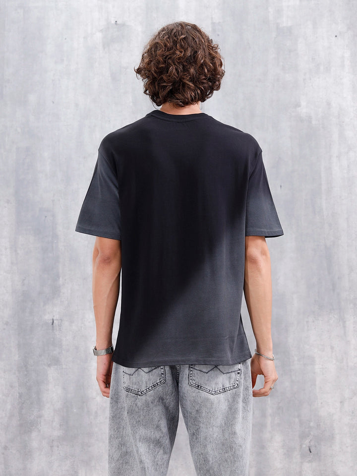 Washed Oversized Crew Neck T-shirt With Print | Black
