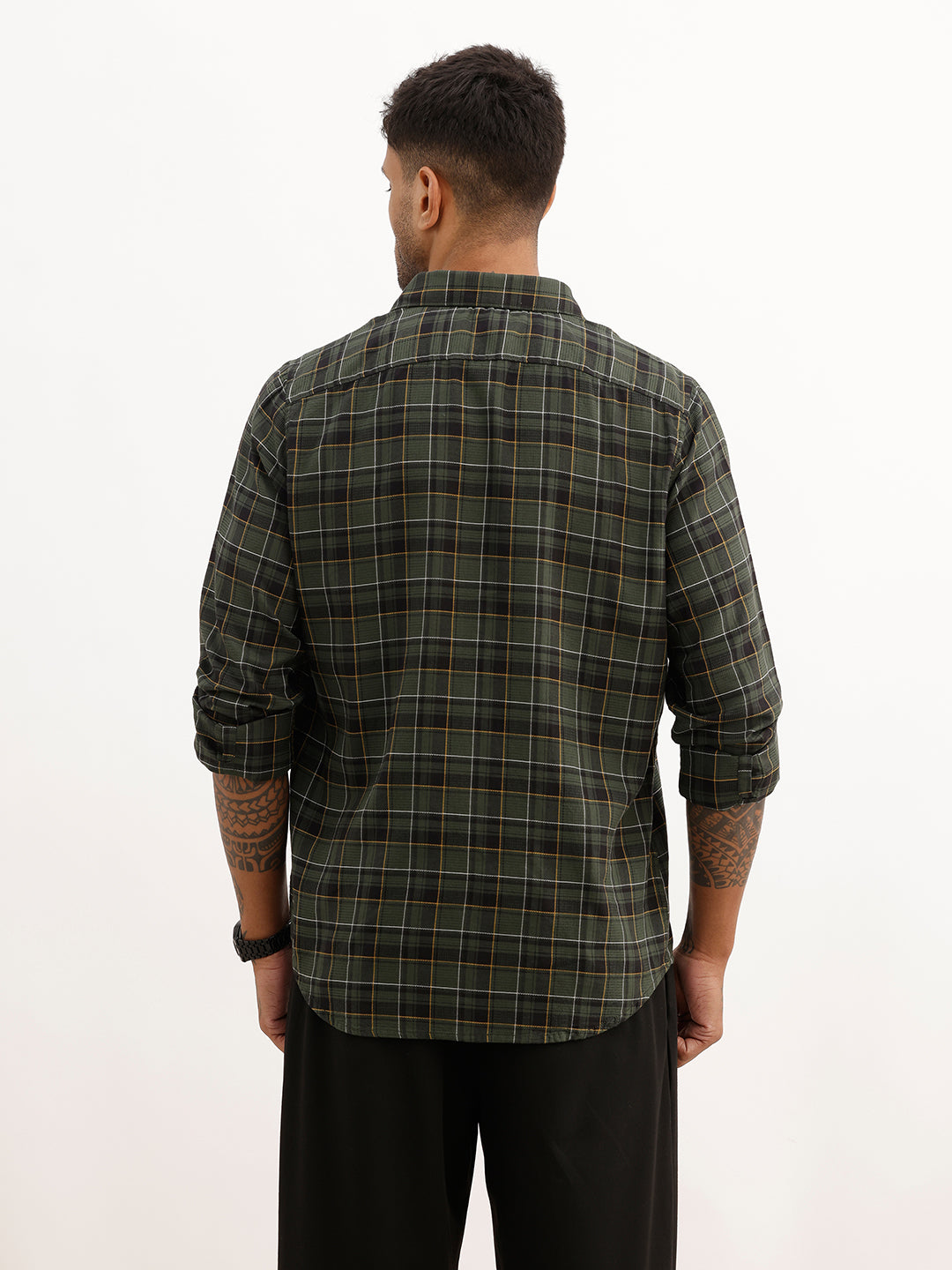 Slim Fit Checkered Shirt | Olive | WSH02FSSL0072S