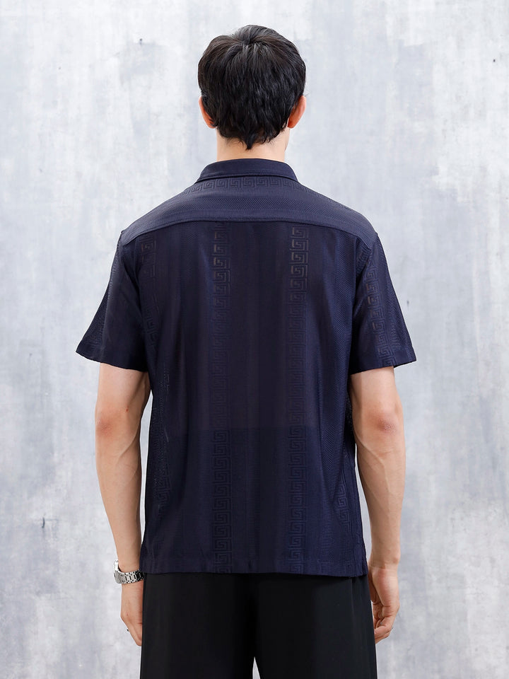 Men's Regular Fit Textured Shirt  | Navy Blue