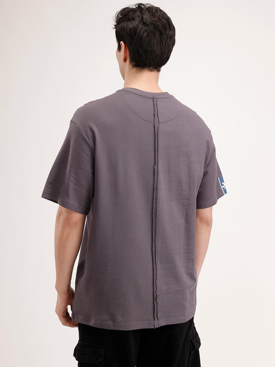 Oversized Popcorn Textured Cut & Sew T-Shirt | Dark Grey