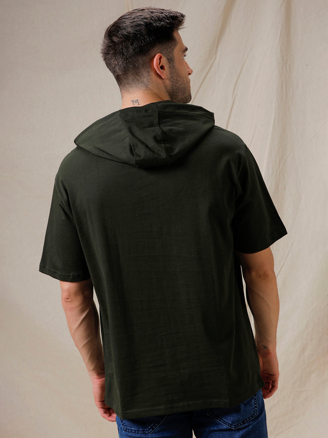 Olive Hooded Comfort Fit  T-Shirt