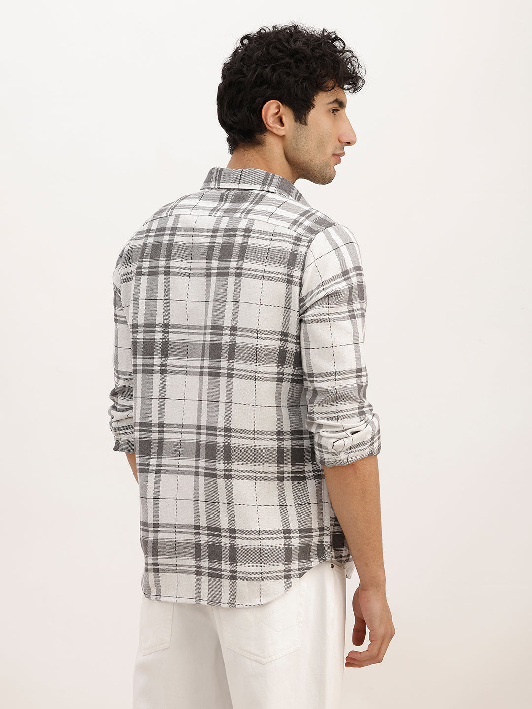 Slim Fit Checkered Full Sleeve Shirt | Grey
