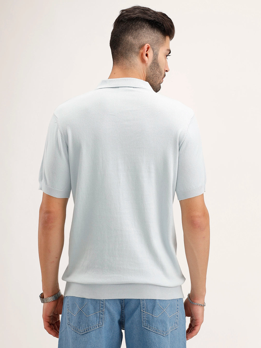 Slim Fit Flat Knit Polo T-Shirt | Light Blue