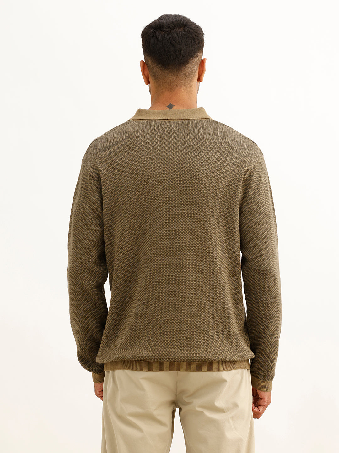 Classic Contrast Collar Knitted T-Shirt | Olive