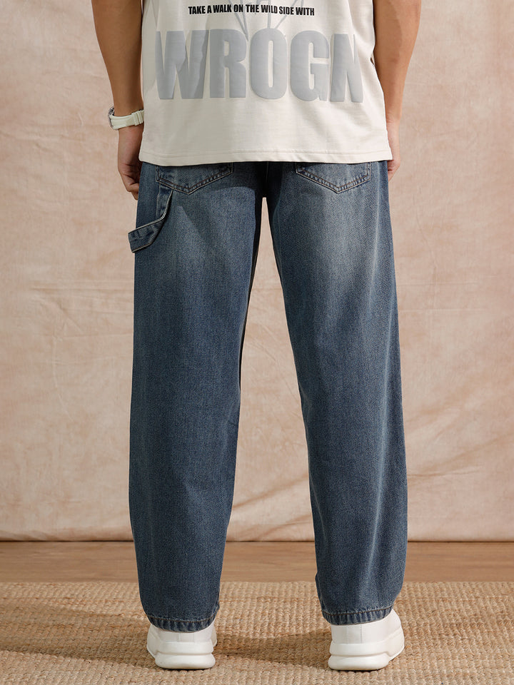 Solid Heavy Fade Loose Fit Jeans | Blue