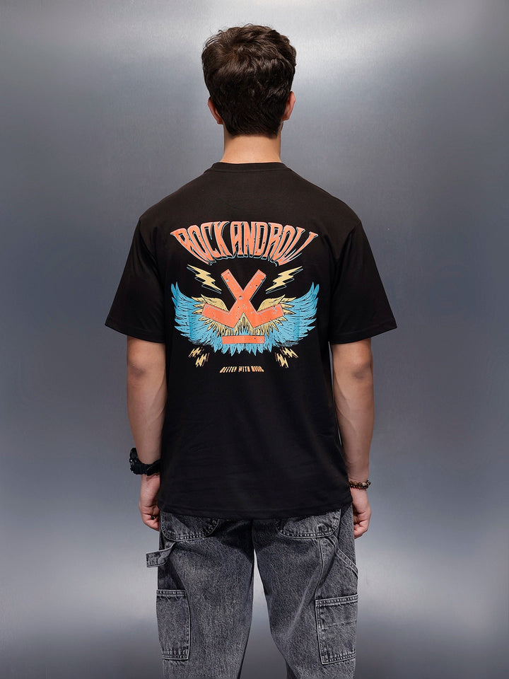 Casual Back Printed Oversized T-Shirt  | Black