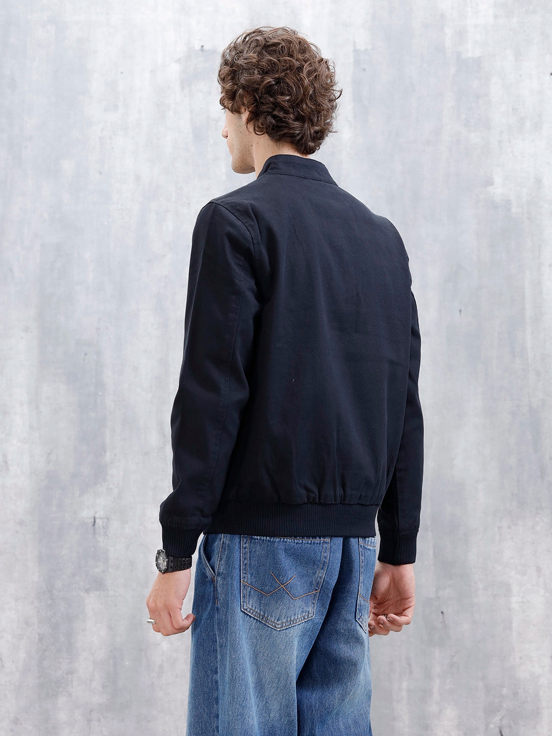 Wrogn Slim Fit Bomber Jacket | Black
