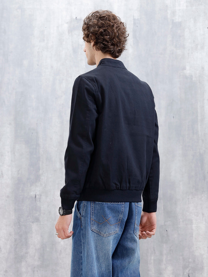 Wrogn Slim Fit Bomber Jacket | Black