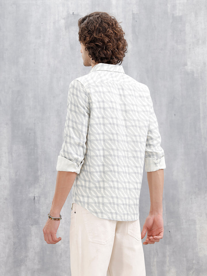 Textured Printed Slim Fit Shirt | Light Blue