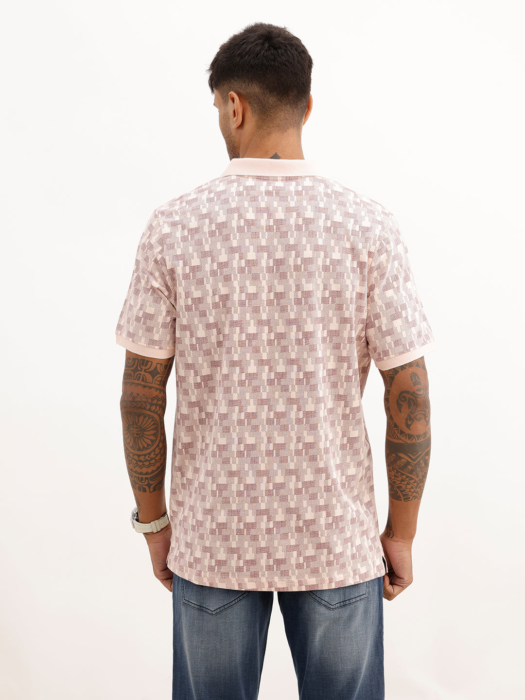 Slim Fit AOP Polo T-Shirt | Pink