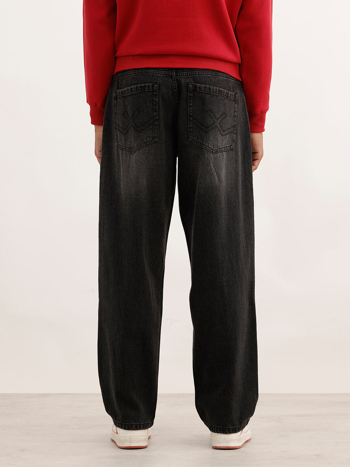 Faded Loose Fit Denim Cargo | Black