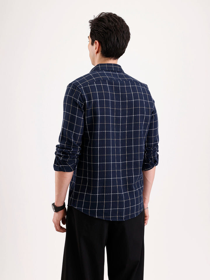 Classic Checkered Full Sleeve Shirt   |  Navy Blue