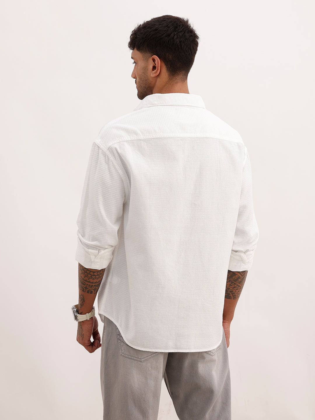 Textured Double Pocket Shirt | White | WTSH0942M