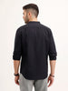 Regular Fit Mandarin Collar Textured Shirt | Black