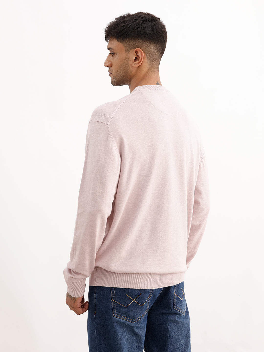 Solid Comfort Fit Full Sleeve Sweater | Pink