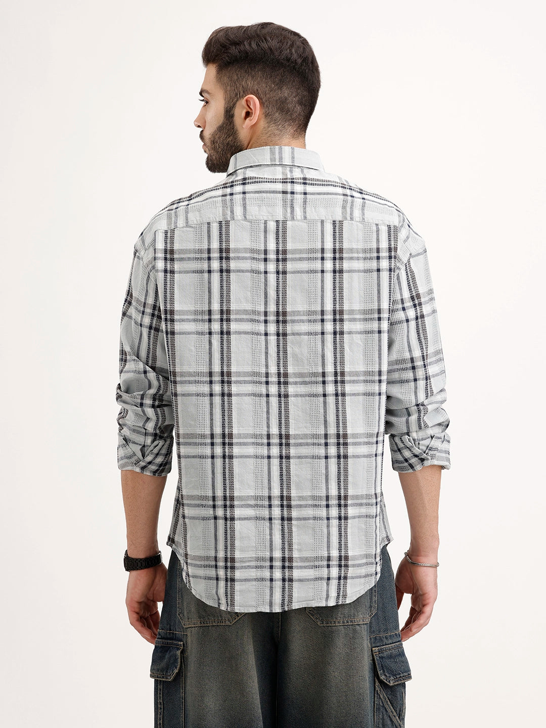 Textured Oversized Fit Double Pocket Shirt | Grey