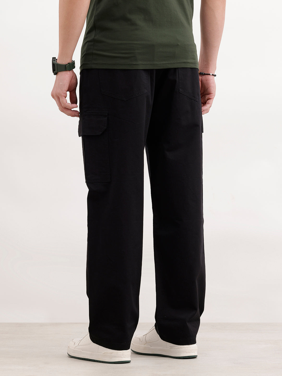 Solid Loose Fit Cargo Trouser | Black