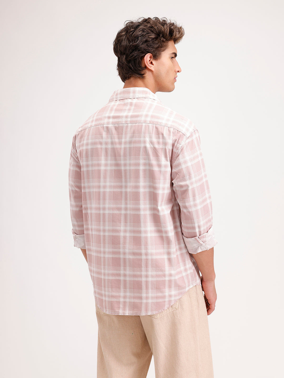 Oversized Fit Checkered Shirt  | Pink