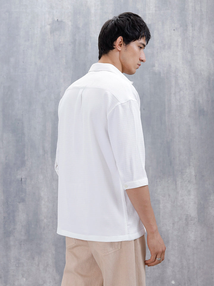 Wrogn Comfort Fit Self Textured Shirt | White