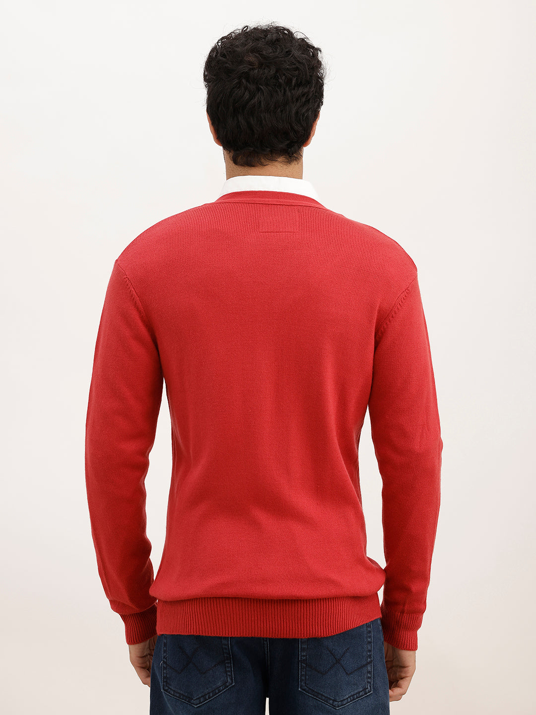 Solid Comfort Fit Cardigan Sweater | Red