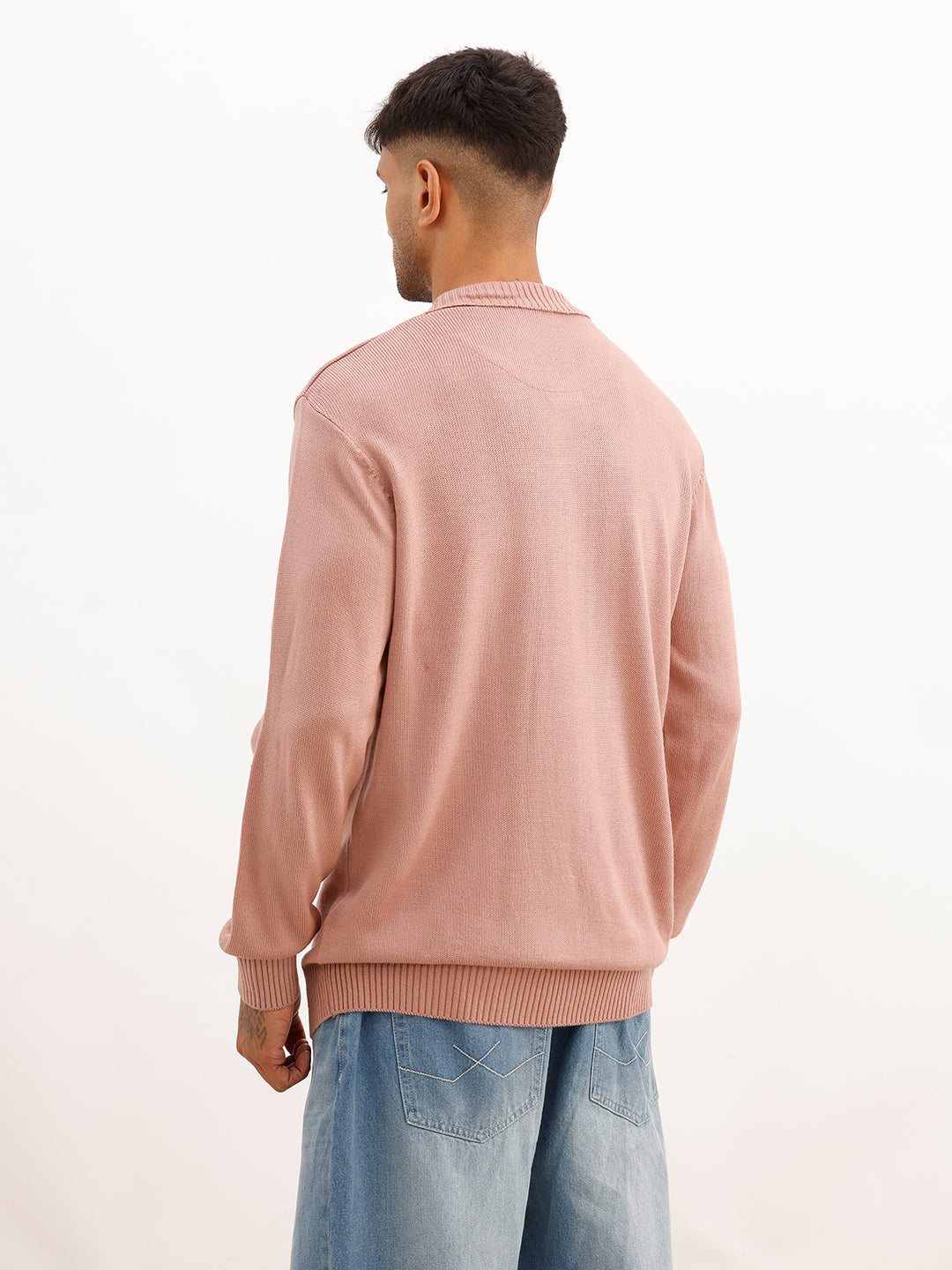 Solid Regular Fit Knitted Sweater | Pink