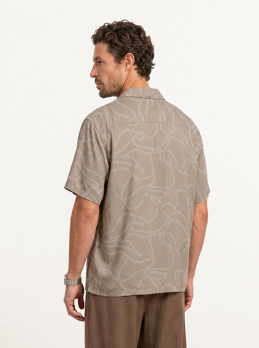 Comfort Fit AOP Half Sleeve Shirt | Brown