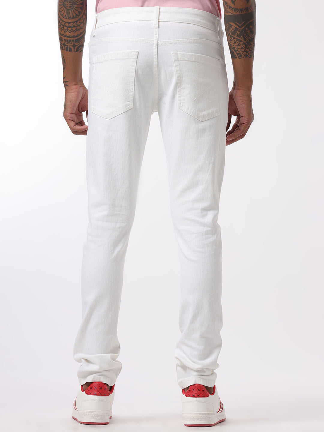 White Tapered Slim Fit Jeans