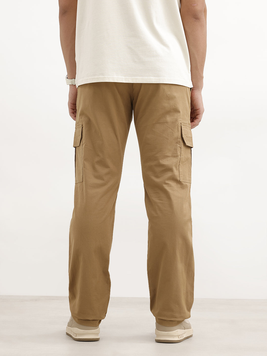 Solid Straight Fit Cargo Trouser | Khaki