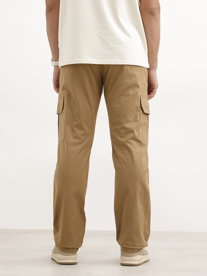Solid Straight Fit Cargo Trouser | Khaki