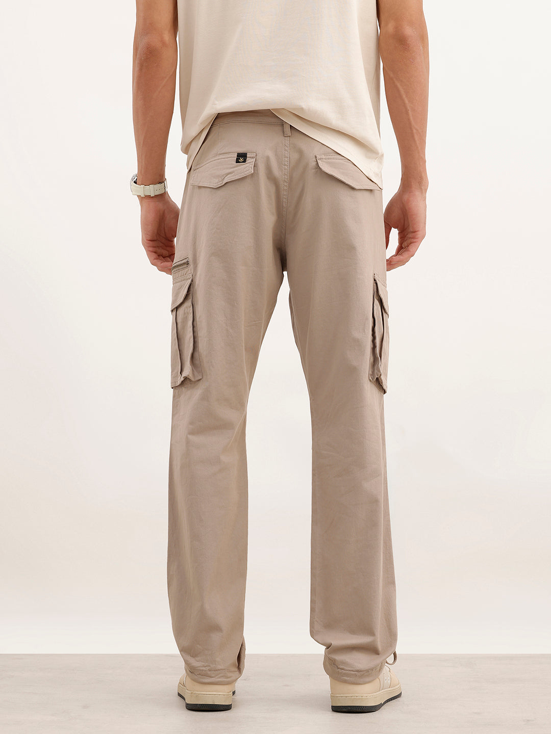 Solid Straight Fit Cargo Trouser | Khaki