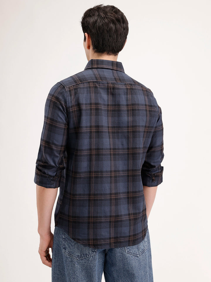 Slim Fit Checkered Shirt | Navy Blue