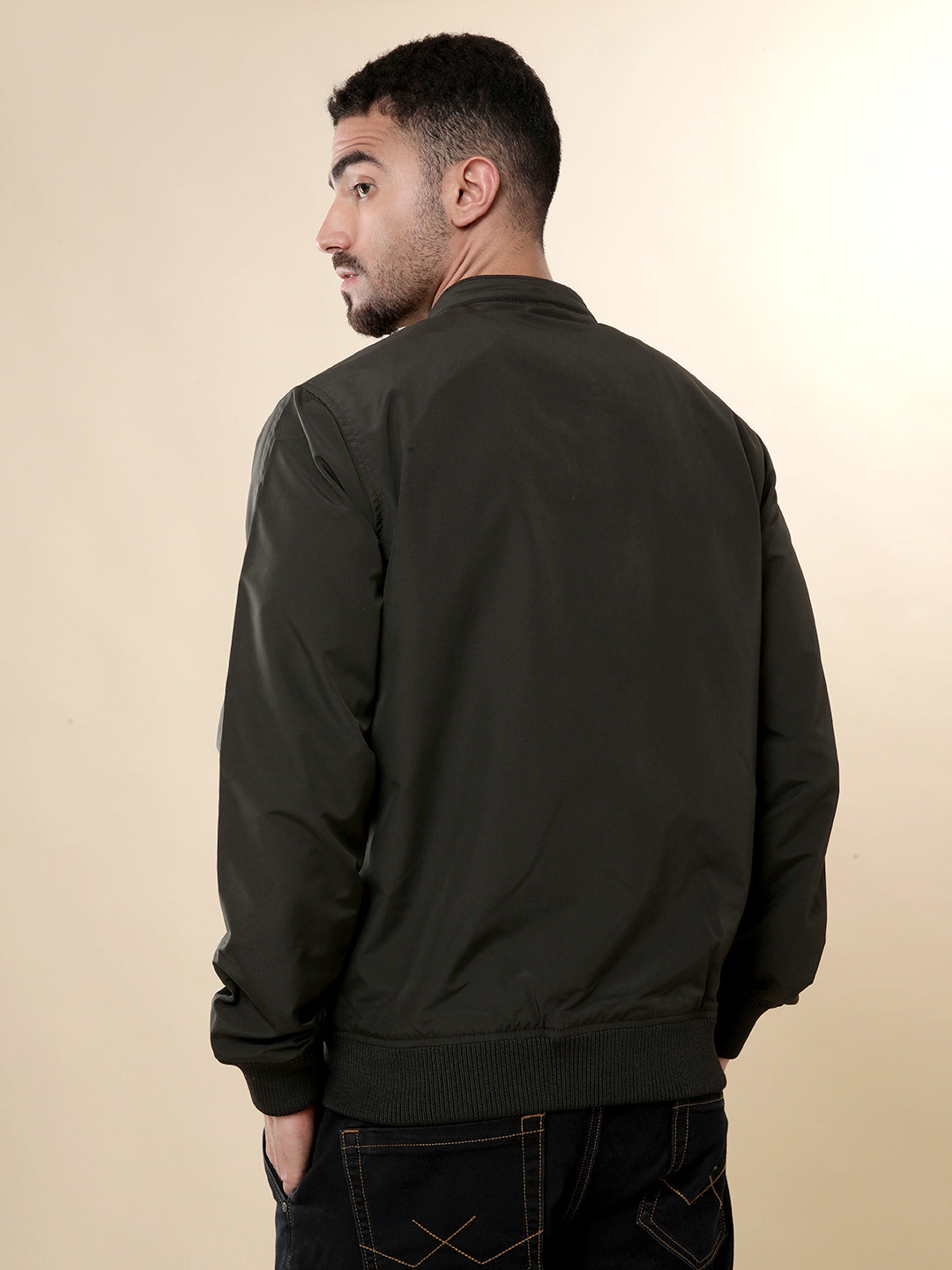 Olive Nylon Biker Jacket