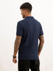 Solid Slim Fit Textured Polo T-Shirt | Navy Blue