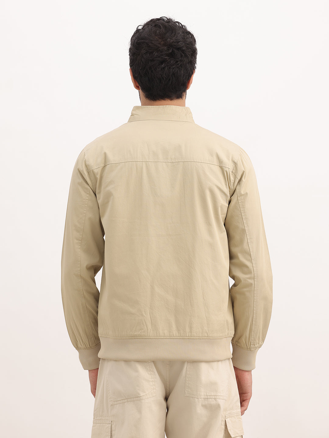 Solid Regular Fit Zipper Jacket | Beige