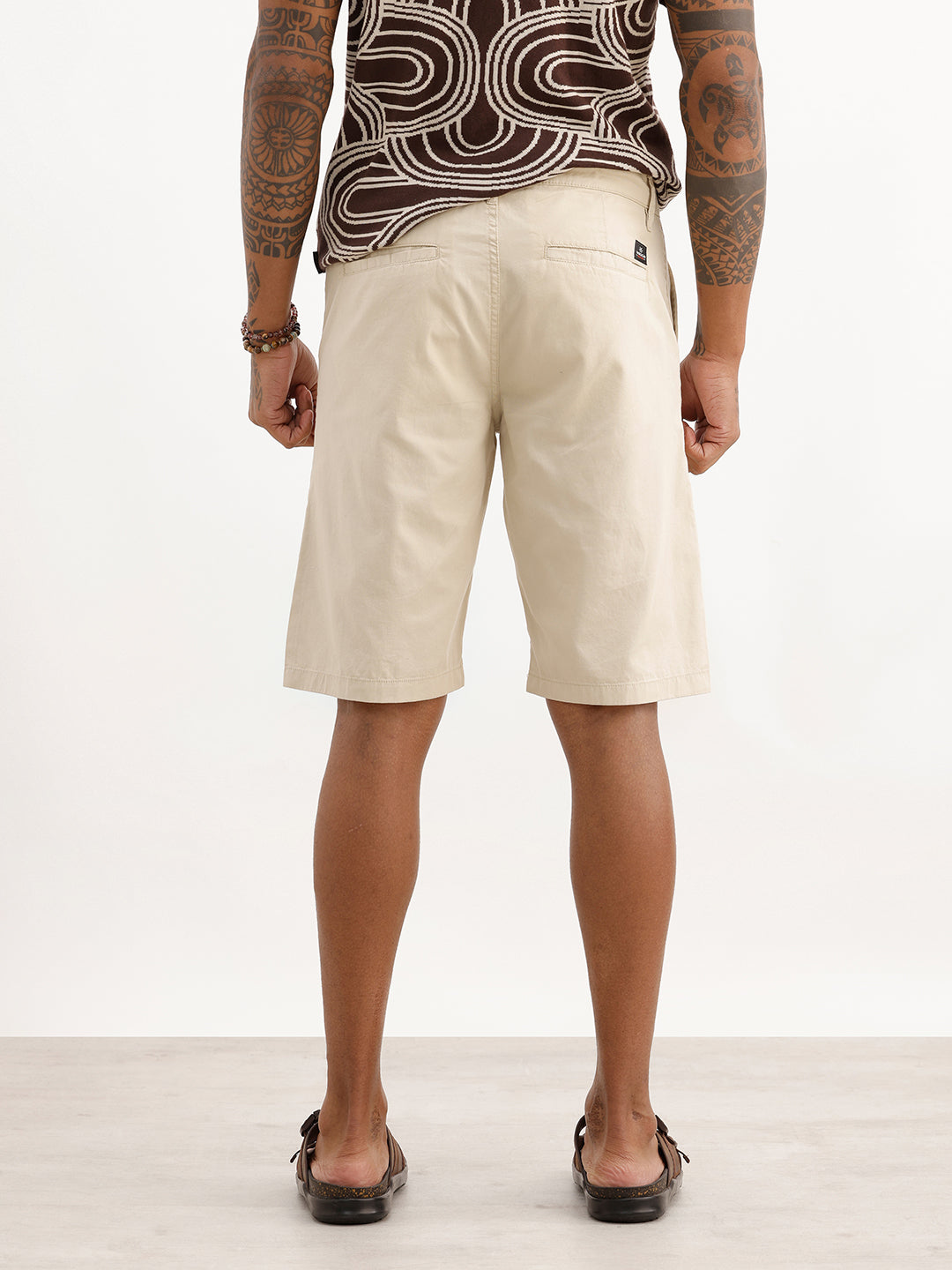 Classic Solid Slim Fit Shorts | Beige