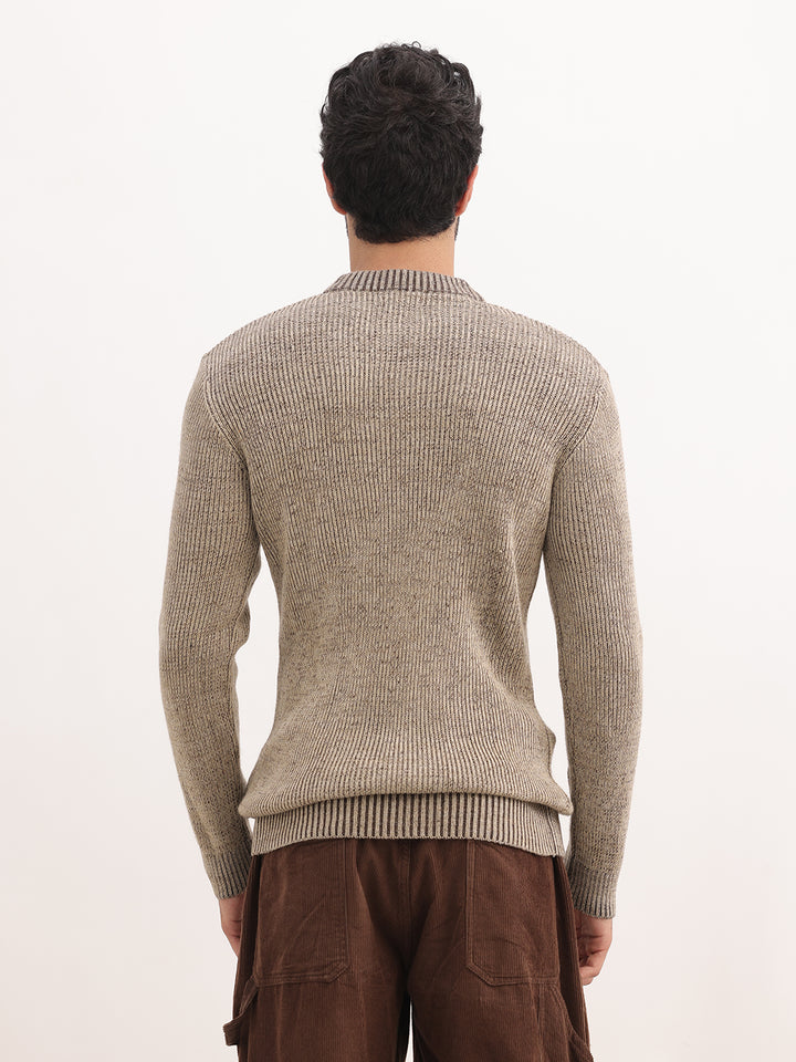 Solid Regular Fit Knitted Sweater | Beige
