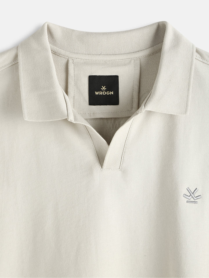 Solid Oversized Fit Polo T-Shirt | Beige