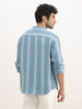 Comfort Fit Mandrin Collar Stripe Shirt | Blue