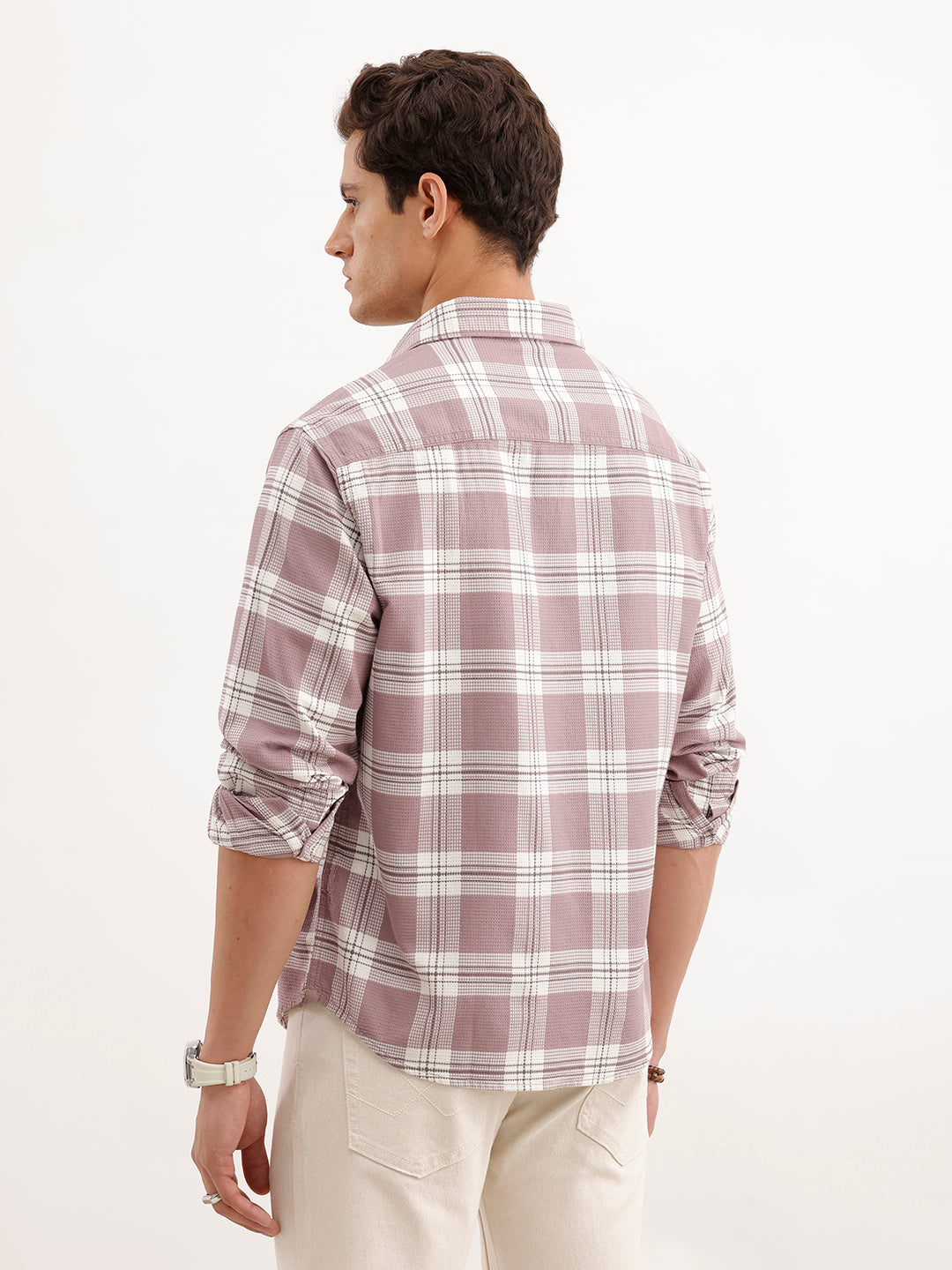 Comfort Fit Textured Shirt  | Pink