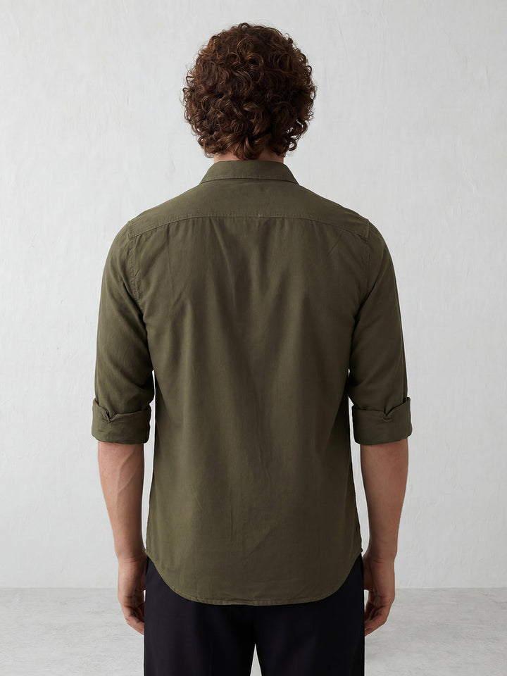 Slim Fit Double Pocket Shirt | Olive