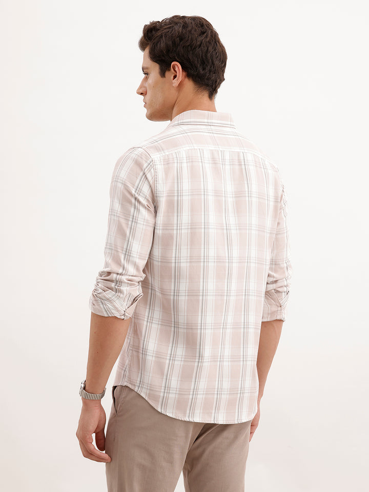 Slim Fit Checkered Shirt  | Pink