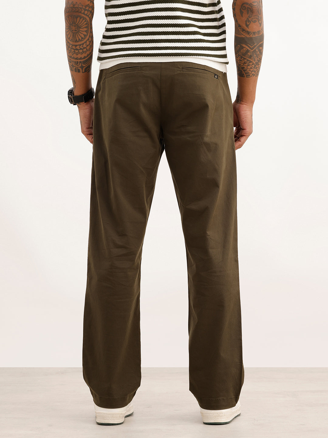 Solid Anti Fit Double Pleated Trouser | Olive