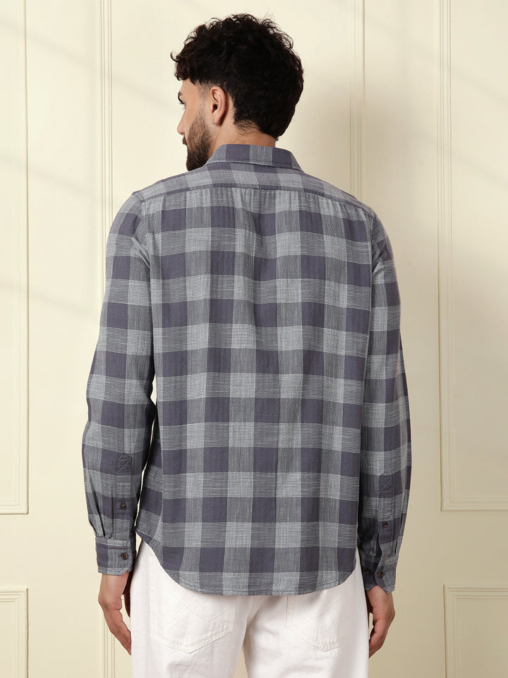 Textured Tonal Check Shirt | Blue